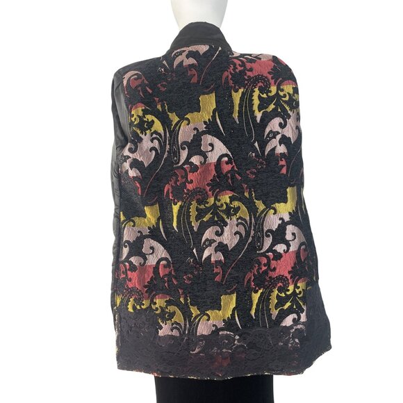 Floral Embroidered Open Jacket Womens Multicolor Brocade 3/4 Sleeve - Picture 5 of 7